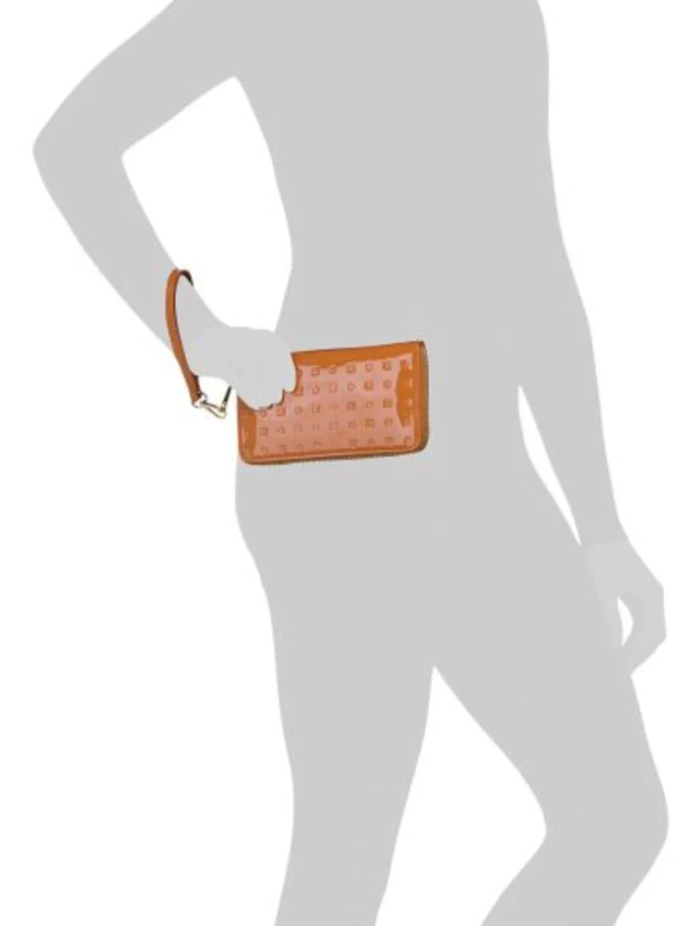 ARCADIA  Italy Patent Leather Zip Around Embossed Wallet Wristlet Orange Tan